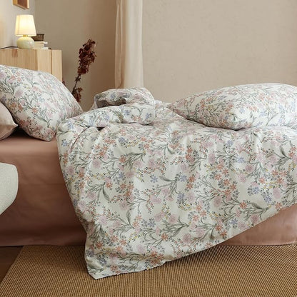 Floral Full Bed Comforter for Girls Cute Bedding Set Cotton Down Alternative Fluffy Boho Bedding Comforter Sets Cottage Core Farmhouse Lightweight Soft Bed Comforter with 2 Pillowcases