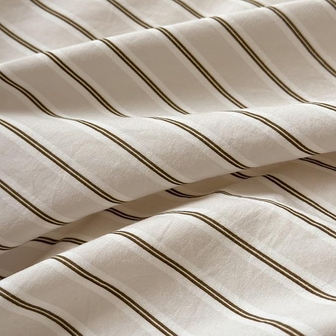 Striped Comforter Set Queen 3 Pieces Beige Stripes Bedding Set, Beige Khaki Brown Striped Design, 100% Microfiber, Super Soft Lightweight Comforter with 2 Pillowcases, All Season