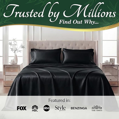 DECOLURE 100% Viscose Derived from Bamboo Sheets Full Size - Luxury 6 Pc Naturally Cooling Sheets, Ultra Soft Bed Set - Deep 17" Pockets, Durable Double Stitching, Oeko Tex Standard (Black)
