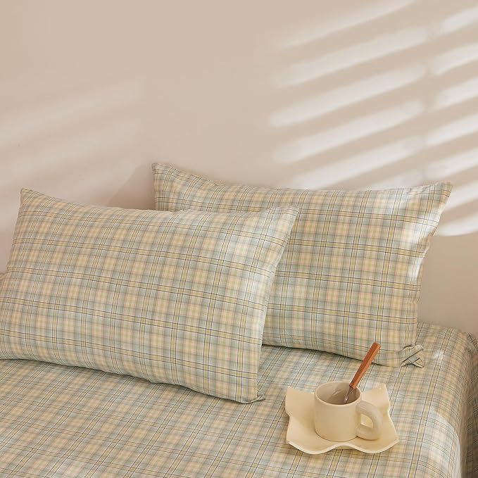 Plaid XL Twin Comforter Cute Fluffy Bedding Set All Season Down Alternative Washed Cotton Rustic Bedding Comforter Sets Boho Puffy Super Soft Farmhouse Bed Comforter with 2 Pillowcases