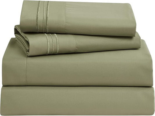 Clara Clark 1800 Premier Series 4pc Bed Sheet Set - King, Sage Olive Green