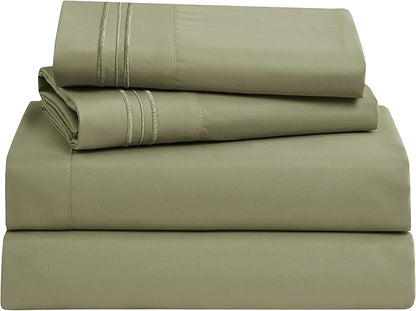 Clara Clark Bed Sheets, Premier 1800 Series 4 Piece Bed Sheet Set, Deep Pocket, Wrinkle, Fade, Stain Resistant, Luxury Soft Bedding Sheets & Pillowcases, Full, Sage Green