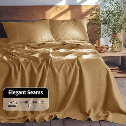 LBRO2M 100% Pure Linen Sheet Set Deep Pocket Up to 16" Bed Sheets Sets, Natural Flax Beddings Soft, Breathable, Comfortable for All Seasons Twin XL Size, Rust