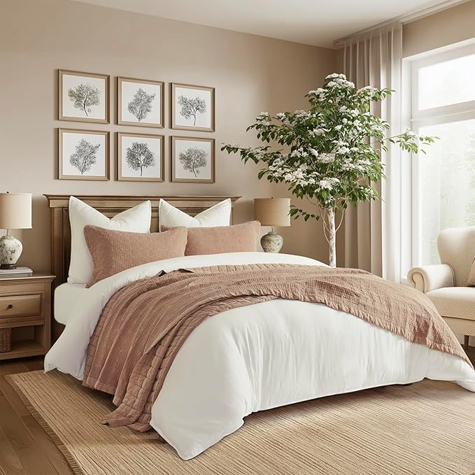 EVERGRACEHOME Stonewashed Cotton Quilt Set King Size, Ultra Soft Oversized Bedspread Coverlet Set, Lightweight Crinkle Box Stitch Bedding Sets for All Season, with 2 Shams, Terracotta