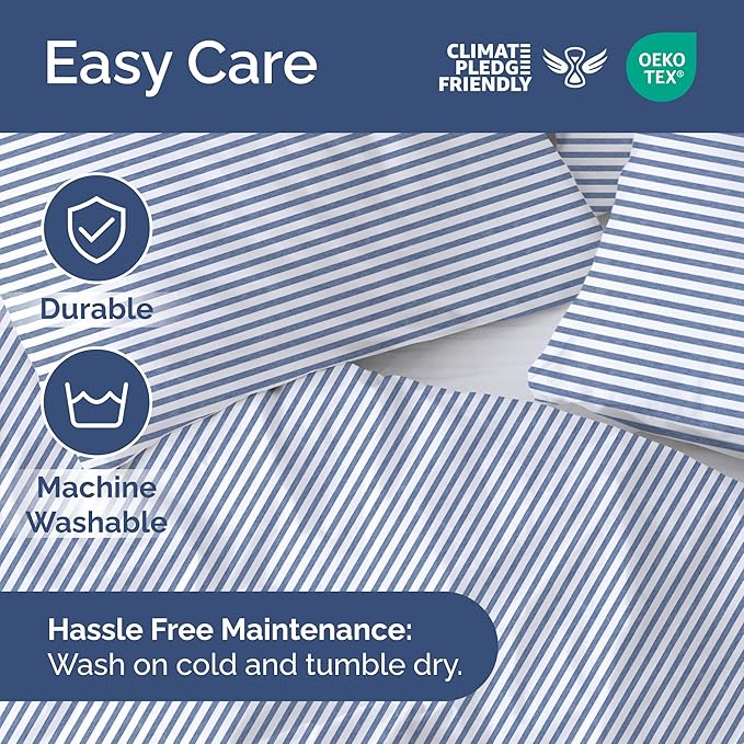 Duvet Cover Twin/Twin XL Size Set - Extra Soft Twin/Twin XL Duvet Cover 68" x 90" with 1 Pillow Sham - Hotel Luxury, Easy Care, Fade Free w/ Zipper Closures & Ties - Comfy & Breathable (Blue Stripes)