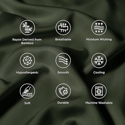 Bedsure Pillow Cases Standard Size, Cooling Pillow Cases, Rayon Derived from Bamboo Olive Green Pillowcases Standard Set of 2, PureWoven Silky Soft Pillow Covers with Envelope Closure, 20x26 Inches