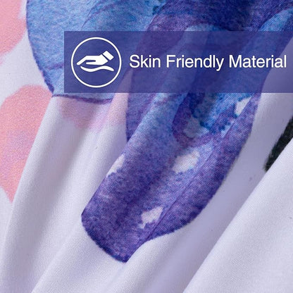 A Nice Night 6pcs Full Bed in A Bag Watercolor Ink Wash Tie-Dye Butterfly Printed, Butterflies Flying Bedding Comforter Set, Purple