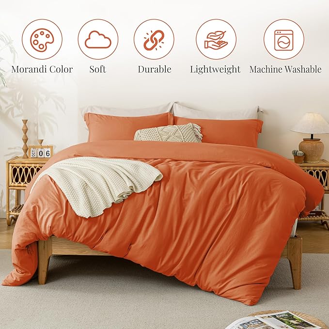 MILDLY Super Soft Duvet Cover 2pcs - 100% Washed Microfiber Rust Comforter Cover Set with Zipper Closure & Corner Ties (No Comforter)