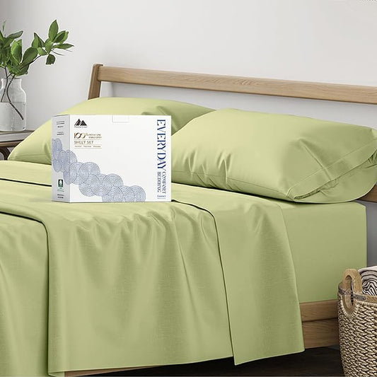 Mayfair Linen 100% Organic Cotton Sheets Twin XL Size - 3 PC Organic Cotton Percale Sheets Twin XL Set (Sage Green), Soft, Crisp, Cooling Bedsheets, 16" Deep Pocket Hotel Bedding - GOTS Certified