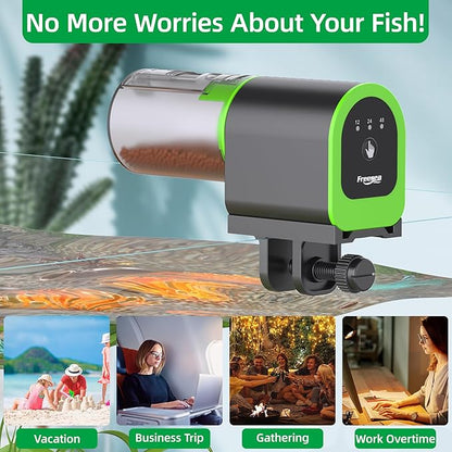 FREESEA Automatic Fish Feeder for Aquarium: Small Vacation Betta Feeder | 100ml USB Rechargeable Auto Fish Food Dispenser with Timer for Small Tank