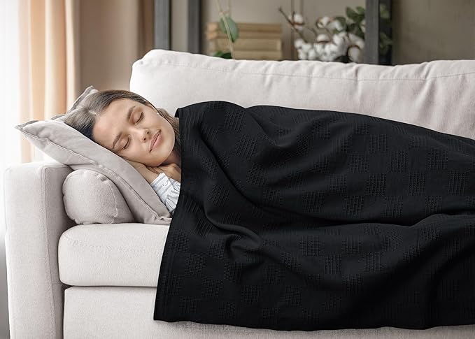 Utopia Bedding Black 100% Cotton Blanket [King Size - 90x108 Inch] Lightweight, Soft and Breathable Thermal Blanket for All Seasons