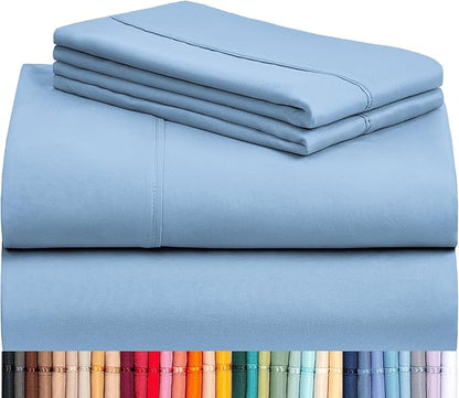 LuxClub 4 PC King Sheet Set, Breathable Luxury Bed Sheets, Deep Pockets 18" Wrinkle Free Cooling Bed Sheets Machine Washable Hotel Bedding Silky Soft - Sky King