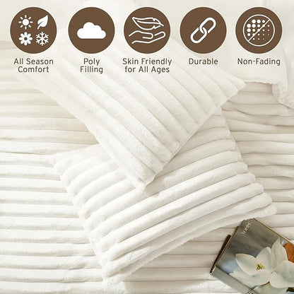 Intelligent Design King Comforter Set, Plush Bedding, Microfiber Reverse, 3 Piece, Lightweight, Super Soft Ribbed Velvet Comforter 2 Shams, All Season Fluffy Bed Set, Avril, King/Cal King Ivory