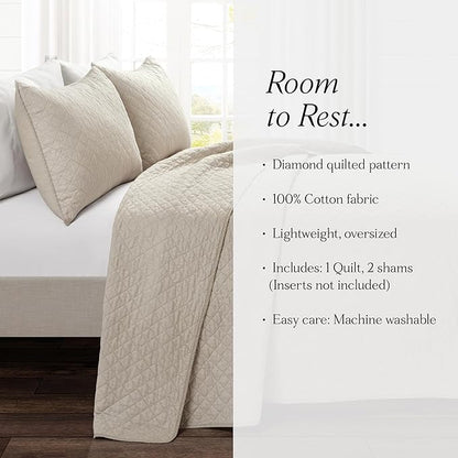Lush Decor Ava Diamond Cotton Quilt California King Size 3 Piece Set King/California King Neutral - Beige Bedding Set California King Quilt - Quilts