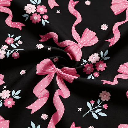 Black Pink Bow Comforter Set Queen, Pink Ribbon Bowknot Bedding 3 Pcs Love Heart Soft Microfiber Reversible Comforter Set with 2 Pillowcases, 90"x90"