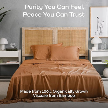 Viscose Bamboo Sheets King Size 4PC Set - Cooling Sheets for Hot Sleepers with Moisture Wicking Technology - Silky Soft 18 Inch Deep Pocket - Almond 76"x 80"
