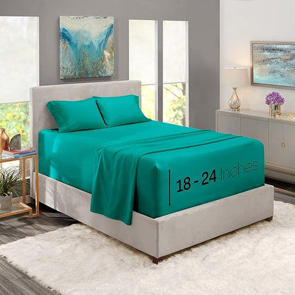 Nestl Twin Size Sheet Set, 4 Piece Extra Deep Pocket (18-24 inches), Microfiber, Hotel Luxury, Soft, Breathable, Wrinkle-Free, Easy to Care, Teal