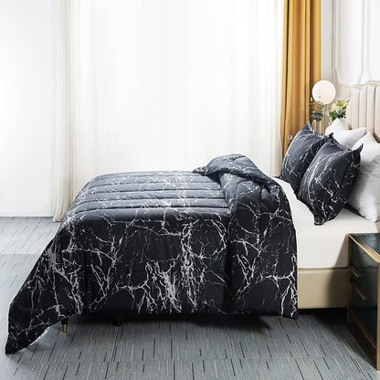 Caressma Black Marble Comforter Set King, 3 Pieces Modern Pattern Soft Microfiber Bedding Comforter Set, Down Alternative Comforters for All Season (104 * 90")
