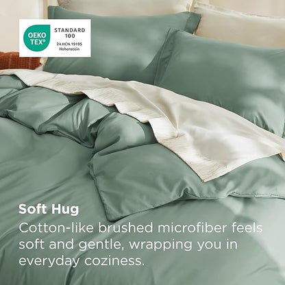 Bedsure Duvet Cover Queen Size - Soft Double Brushed Bedding Set for Kids & Adults, Zipper Closure, 3 Pieces, Includes 1 Duvet Cover (90"x90") & 2 Pillow Shams, NO Comforter, Sage Green