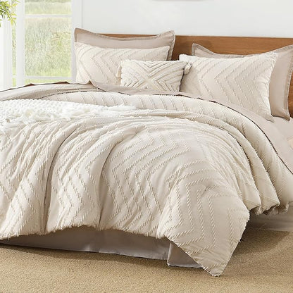 Litanika King Size Comforter Set Beige, 3 Pieces Lightweight Tufted Bedding Comforter Set Cream, All Season Fluffy Bed Set Gift Choice