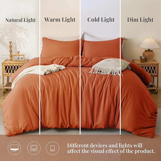 MILDLY Super Soft Duvet Cover 2pcs - 100% Washed Microfiber Rust Comforter Cover Set with Zipper Closure & Corner Ties (No Comforter)