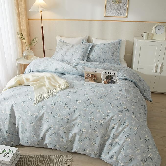HighBuy Farmhouse Floral Comforter Sets Full Blue Floral Bedding Comforters for Full Size Bed,Comfy Soft Cute Flower Full Comforter Set for Women Girls Botanical Flowers Bedroom Collection, HBCOM49-F