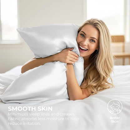 Pure Bedding Satin Pillowcase 2 Pack - King Size (20"x40", White) - Silky Pillow Cases for Hair and Skin - Satin Pillow Covers with Envelope Closure - Extra Soft Premium Microfiber