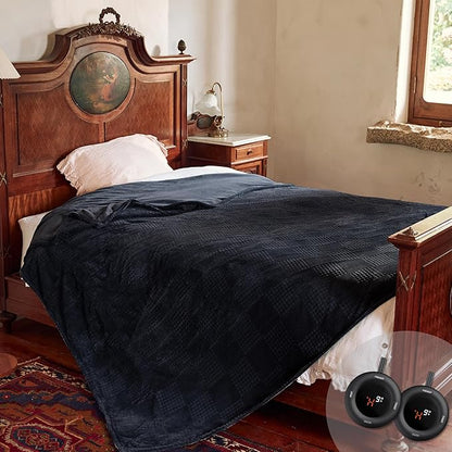 Electric Blanket Queen Size 84''X90'' - Heated Blanket with Dual Control Fast Heating 10 Heating Levels & 10 Hours Auto Off,ETL Certified Machine Washable (Black)