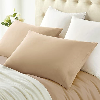 MILVOWOC 2Pcs Brushed Microfiber Standard Pillowcases - 20 x 26 Inch, Camel Pillow Case Set Non Slip Envelope Pillow Cover with Moisture Absorption and Anti-Wrinkle