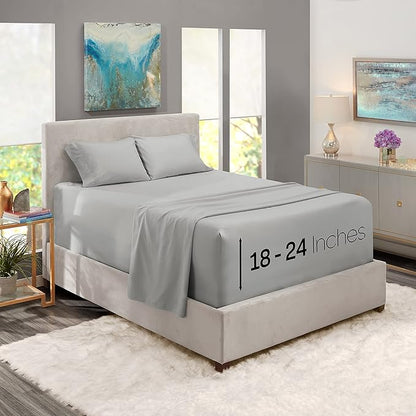 Nestl Deep Pocket Sheet Set, King, Microfiber, 4 Piece, Light Grey