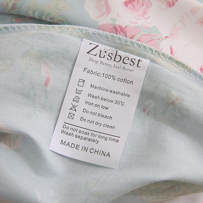 Zusbest 100% Cotton Blue Floral Pillowcases Standard Size Set of 2, 19''×29'', Queen Size Pink Rose Flower Printed Reversible Pillow Covers Soft Envelope Queen Pillowcase Protectors