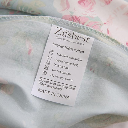 Zusbest 100% Cotton Blue Floral Pillowcases Standard Size Set of 2, 19''×29'', Queen Size Pink Rose Flower Printed Reversible Pillow Covers Soft Envelope Queen Pillowcase Protectors
