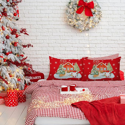 YIYEA Christmas Standard Pillow Cases Set of 2, Ultra Soft Double Brushed Microfiber Pillowcases Standard, Christmas Bed Pillow Covers, Fade Resistant, Easy Slip-On (20"x26")