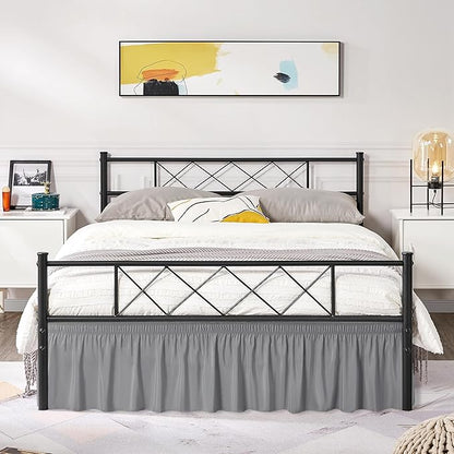 Biscaynebay Wrap Around Bed Skirts with Split Corners for King Beds 17" Drop, Silver Grey Elastic Dust Ruffles Adjustable Easy Fit Wrinkle & Fade Resistant Silky Luxurious Fabric Machine Washable