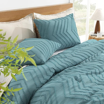 Litanika King Comforter Set Grayish Teal, 3 Pieces Lightweight Tufted Solid Bedding Sets, Down Alternative Comforter Fluffy Bed Set Gift Choice