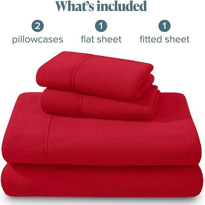 Bare Home Super Soft Fleece Sheet Set - Full Size - Extra Plush Polar Fleece, No-Pilling Bed Sheets - All Season Cozy Warmth (Full, Red)