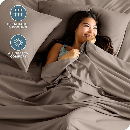 Bare Home Twin Sheet Set - 1800 Ultra-Soft Microfiber Twin Bed Sheets - Double Brushed - Deep Pockets - Easy Fit - 3 Piece Set - Bedding Sheets & Pillowcases (Twin, Taupe)