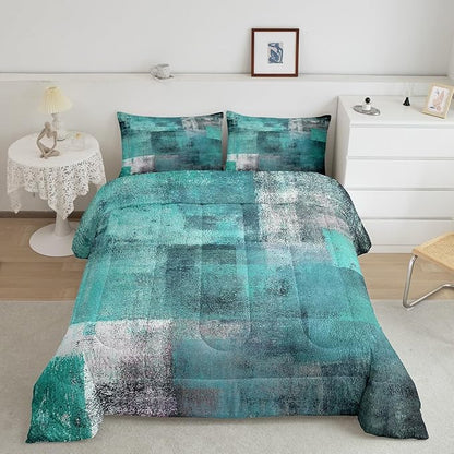 Erosebridal Teal Comforter Set for Kids Boys Girls,Mid Century Bedding Set King,Oil Painting Bedding Comforter Sets,Watercolor Ombre Abstract Art Duvet Insert with 2 Pillowcases Bedroom Decor