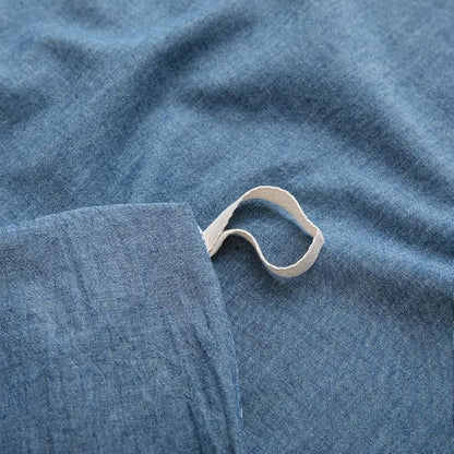 Blue Duvet Cover Full Size, 100% Washed Cotton Linen Like Bedding Set with Zipper Closure (No Comforter), 80x90 Inches