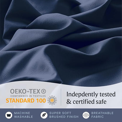 LuxClub 4 PC Full Sheet Set, Breathable Luxury Bed Sheets, Deep Pockets 18" Wrinkle Free Cooling Bed Sheets Machine Washable Hotel Bedding Silky Soft - Navy Full