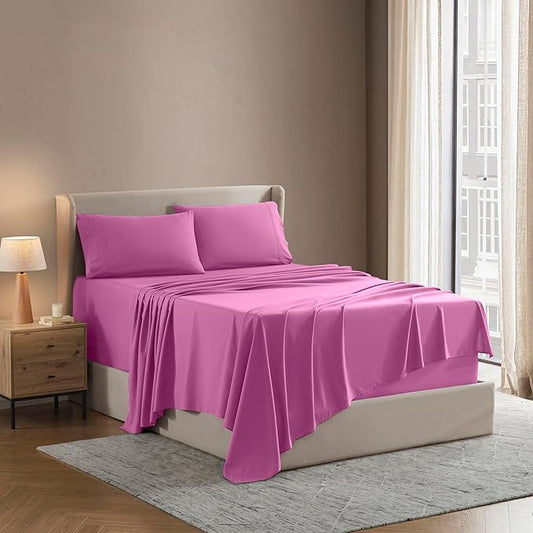 Nestl Short Queen Sheet Set - 1800 Ultra-Soft Microfiber - Double Brushed - Deep Pockets - Easy Fit - 4 Piece Set - Bed Sheets (Short Queen, Light Pink)