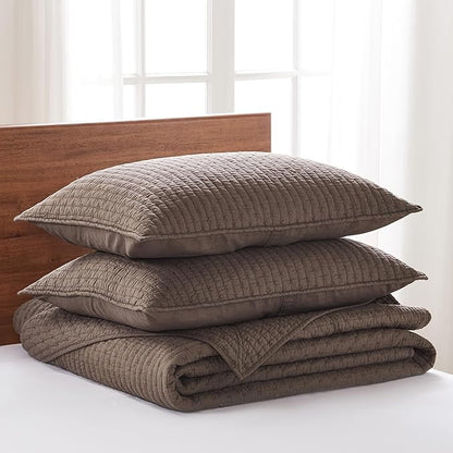 Levtex Home Cross Stitch Reversible King Bedspread Set (120x104in) with 2 Pillow Shams (36x20in) - Stitch Texture - Cocoa - Cotton King Size Bedspread Set - Soft, Pre-Washed