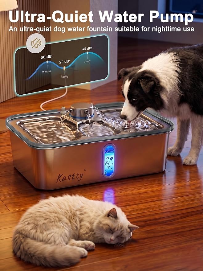 Kastty 17L/4.5Gal Stainless Steel Dog Water Fountain for Large Dogs | Large Capacity Pet Water Fountain,Quiet Automatic Dog Water Bowl Dispenser with LED Light, Easy to Clean for Multi-Pet FS84