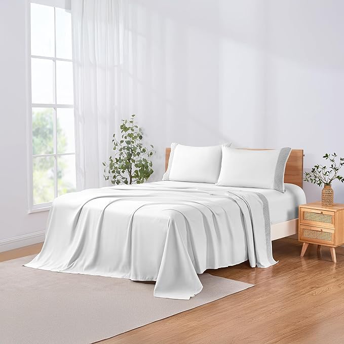 Modern Threads 3 Piece Microfiber Sheet Set – Soft Cooling Bed Sheets with Crochet Lace – Deep Pocket, Wrinkle Free, Breathable, Hotel Luxury Bedding, White, Twin