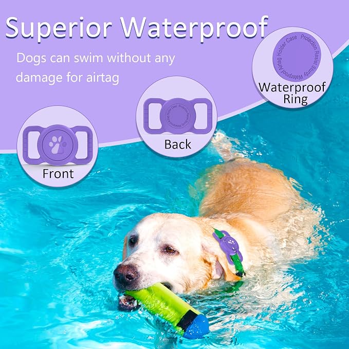 SANKALA Airtag Dog Collar Holder, 1 Pack, Dark Purple | Silicone Full Body Covered, Anti-Lost Protective, Fits All Width Collars, for Apple AirTag(Gen 1 & 2), Signal Friendly