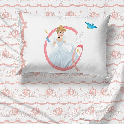 Jay Franco Kids Sheet Set with Fitted, Flat Sheets & Pillow Cover - Ultra-Soft Bedding with Pillowcase for Room Decor, White - Princess Cinderella, 3 Piece Twin