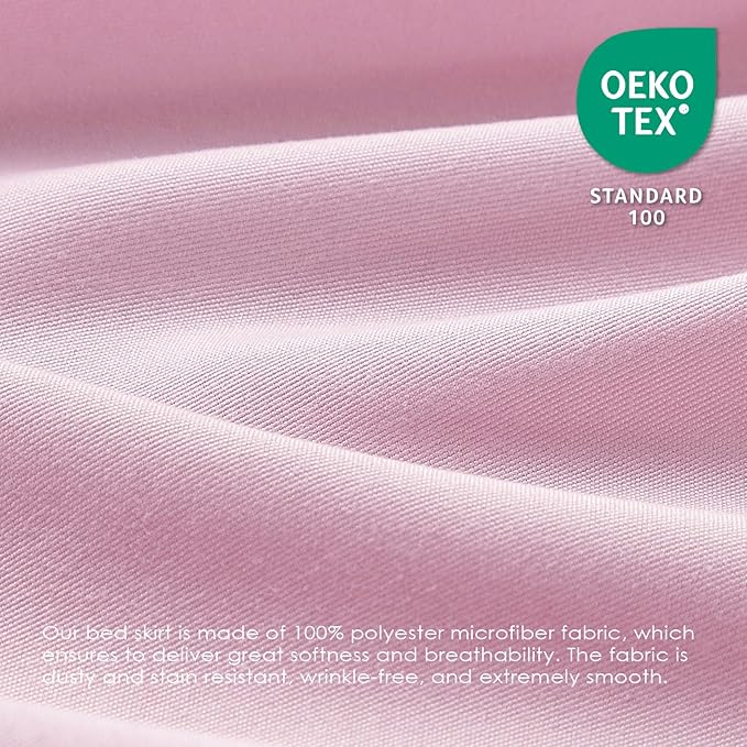 FreshCulture Elastic Wrap-Around Bed Skirt - Twin Bed, 15-Inch Drop, Dusty Pink