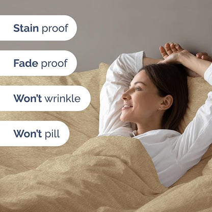 Duvet Cover Twin/Twin XL Size Set - Extra Soft Twin/Twin XL Duvet Cover 68" x 90" with 1 Pillow Sham - Hotel Luxury, Easy Care, Fade Free w/ Zipper Closures & Ties - Comfy & Breathable (Heathered Tan)
