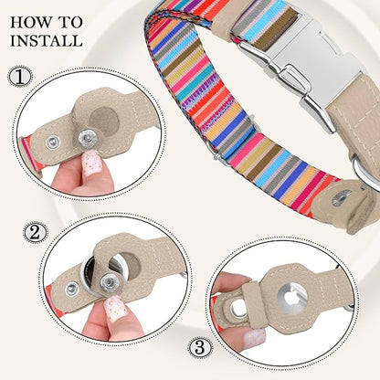 AirTag Dog Collar for Small Medium Large Breed - Adjustable Cute Pattern Dog Collar with Airtag Holder - Soft Leather Tracker GPS Apple Air Tag Pet Collars (X-Small, 9"-12" Neck Fit, Serape)
