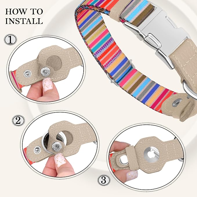 AirTag Dog Collar for Small Medium Large Breed - Adjustable Cute Pattern Dog Collar with Airtag Holder - Soft Leather Tracker GPS Apple Air Tag Pet Collars (Large, 17"-21" Neck Fit, Serape)